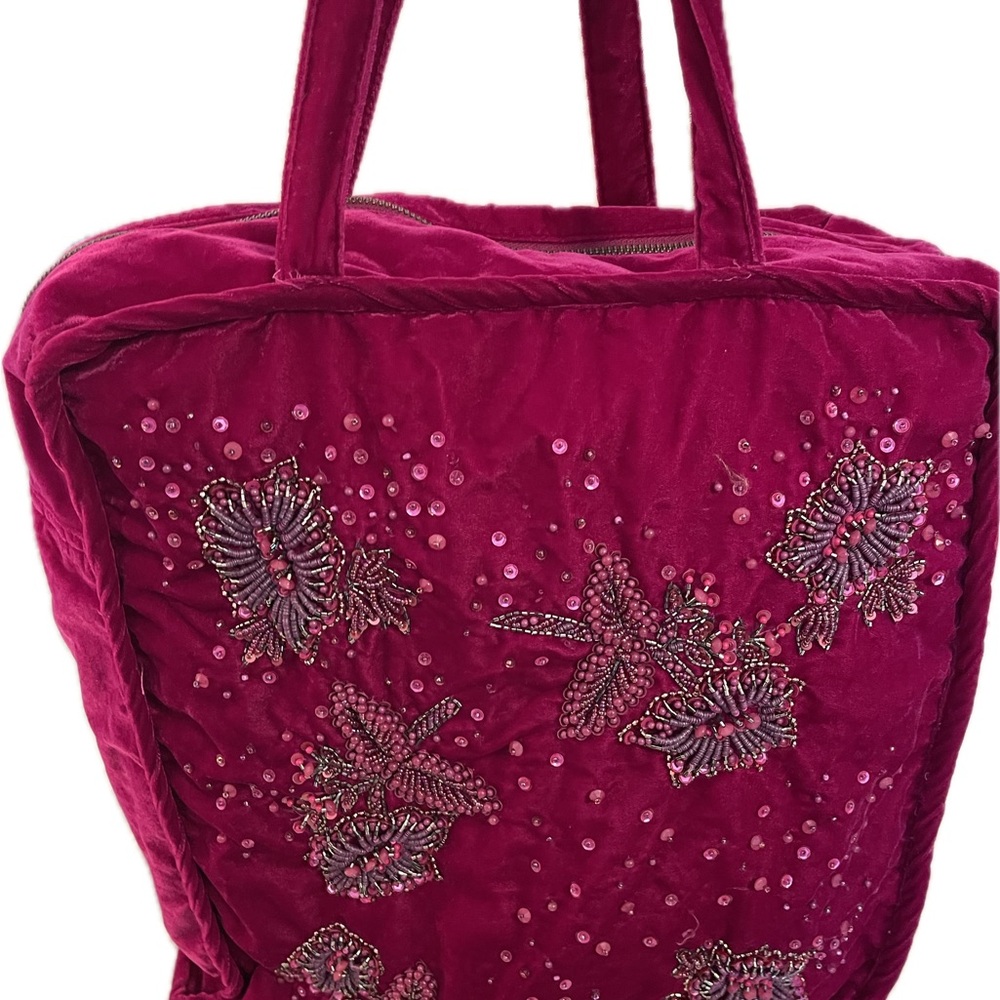 Zara Pink Tote Bag with Silver Floral Design